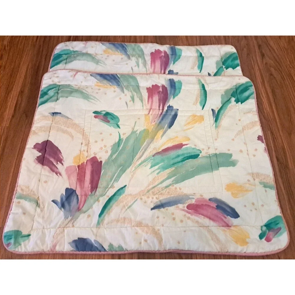 Vintage Croscill Quilted Pillow Shams Standard Watercolor Floral Abstract